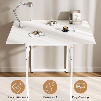Advwin Drop Leaf Dining Table 91 * 60cm Foldable Table with Metal Frame Compact Desk for Apartment, Kitchen, Home, Office