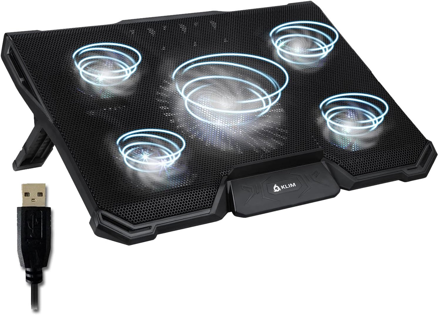 KLIM Cyclone Laptop Cooling Pad - New - 5 Fans Cooler - No More Overheating - Increases PC Performance and Life Expectancy - Ventilated Support for Laptop PS5 and PS4 - White