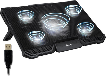 KLIM Cyclone Laptop Cooling Pad - New - 5 Fans Cooler - No More Overheating - Increases PC Performance and Life Expectancy - Ventilated Support for Laptop PS5 and PS4 - White