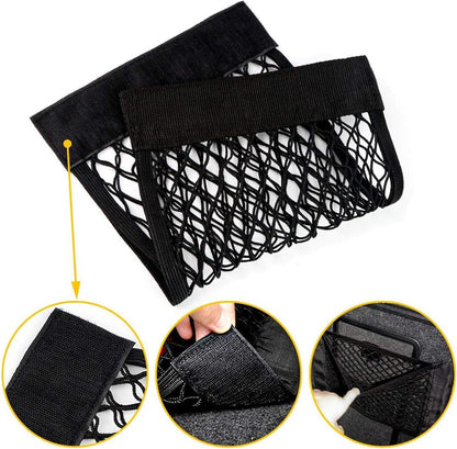 Yharnamite 2 Pcs Universal Mesh Cargo Net, Stretchable Storage Net with Tape Stickers, Wall Sticker Organizer Pouch Bag, Car Trunk Storage Organizer Net for Car, SUV, RV (15.7 x 9.8inch)