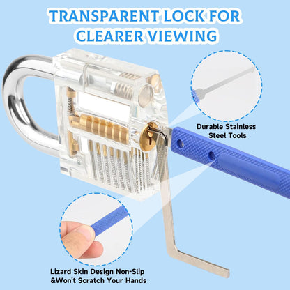 Latest Lock Pick Set, [36 Pcs] Yakiter Premium Lock Picking Kit with 4 Transparent Training Locks, Complete Professional Tools for Beginners & Locksmith Practice (Blue)
