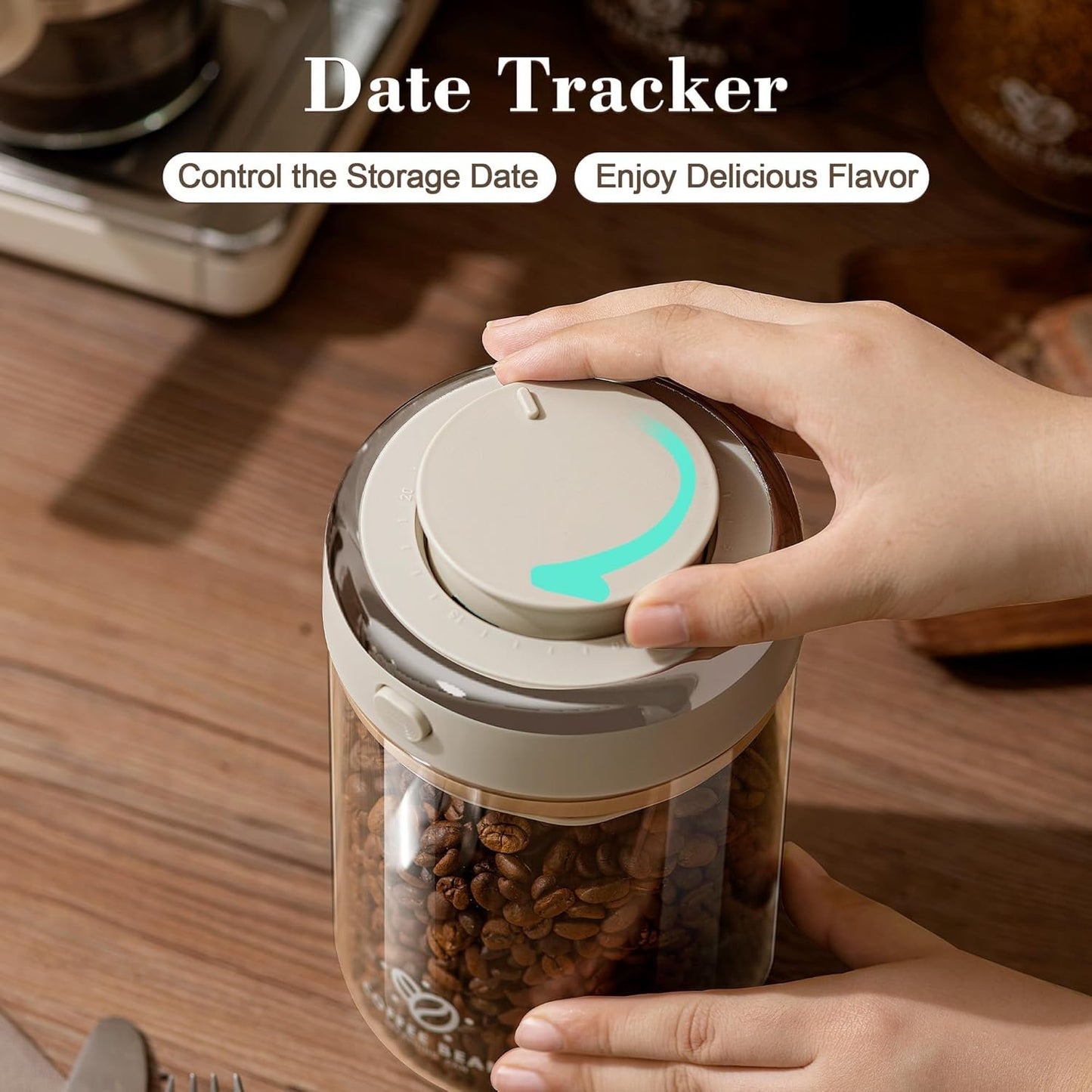 Coffee Bean Storage Container with One-way Valve Airtight Lid Date Tracker for Coffee and More Food Fresh and Storage, Clear Borosilicate Glass Coffee Canister (1.1L/37oz)