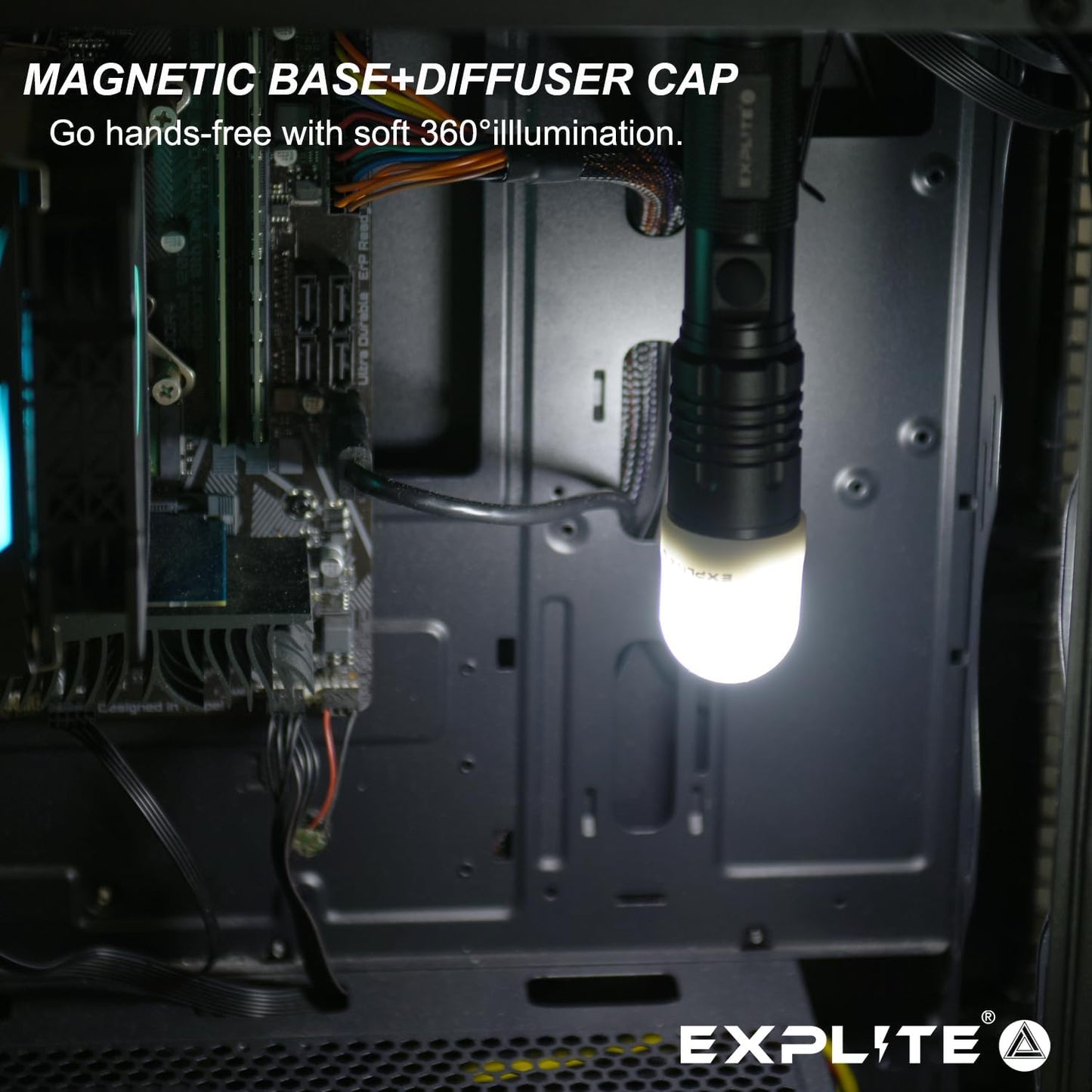 EXPLITE Rechargeable Flashlight USB-C Magnetic Zoom Dual Power 3AAA, Camp Lantern Flashlights Diffuser 1200 High Lumens, Powerful Tactical Flash Light Torch for Home, Emergency, Police