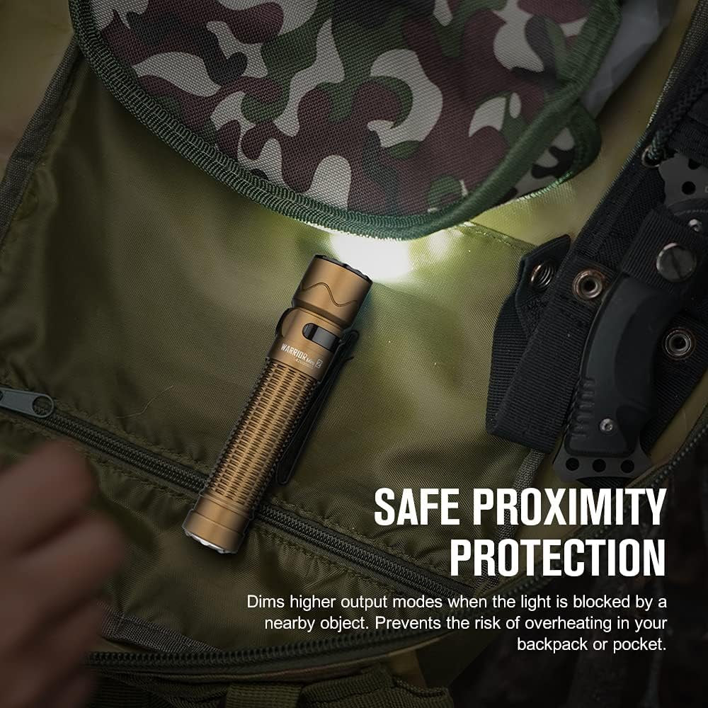 OLIGHT Warrior Mini2 Rechargeable Tactical Flashlight 1750 Lumens, Magnetic LED Flashlights with Dual Switch and Proximity Sensor for EDC, Camping, Outdoor, Emergency (Desert Tan)