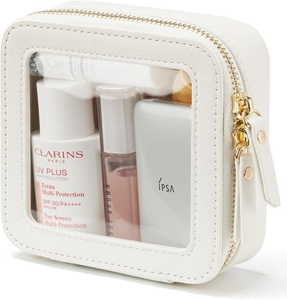 Popvibe Clear Makeup Bag Travel Cosmetic Case Transparent Toiletry Bag with Zipper, Portable Make Up Organizer Traveling Compact Car Bag for Essentials