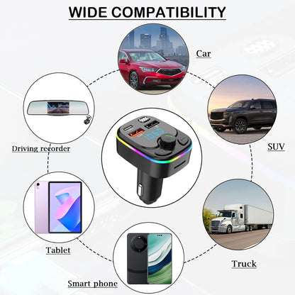 Bluetooth 5.3 FM Transmitter for Car, QC3.0 & PD 20W Bluetooth Car Aux with 2 USB and 1 Type-C Ports, Handsfree Calling Adapters