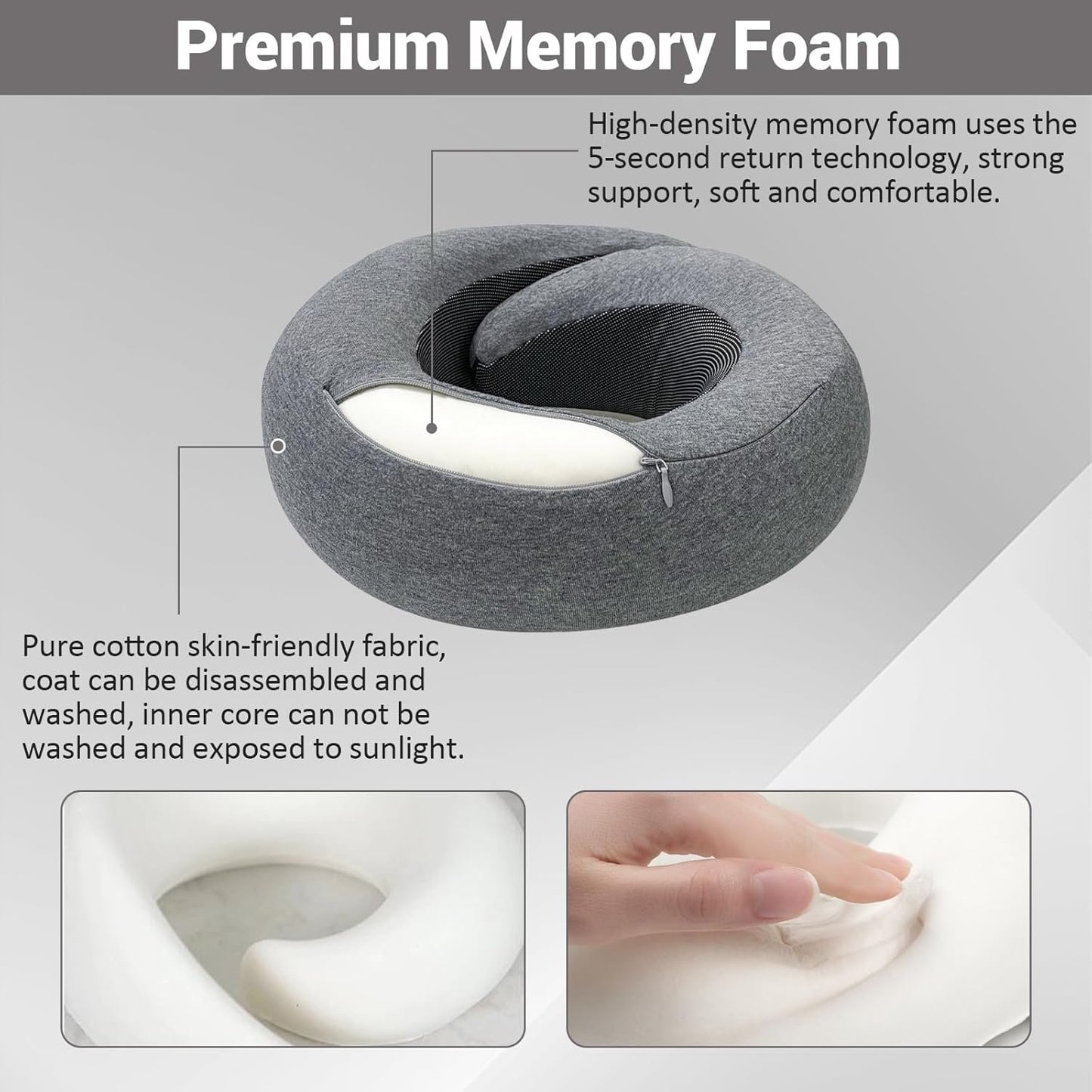 Travel Pillow for Airplanes Veritable Chin Support Travel Neck Pillow 100% Pure Memory Foam Full Neck Surround Pillows for Traveling Flight Sleeping Portable Travel Essentials (Grey)