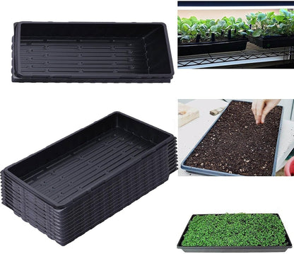 10 Pack 1020 Plant Growing Trays,Sturdy Farmer Self Seedling Nursery Tray Plastic Seeds Starter Tray,Black Plastic Growing Trays for Seedling Cloning Indoor Gardening Sprouts (5pcs)