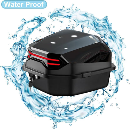 Motorcycle Top Case, Motorcycle Tour Tail Box Scooter Trunk Luggage Top Lock Storage Lockable Waterproof Carrier Plastic Case with Mounting Hardware - 35L Capacity - Can Store Helmet - Black