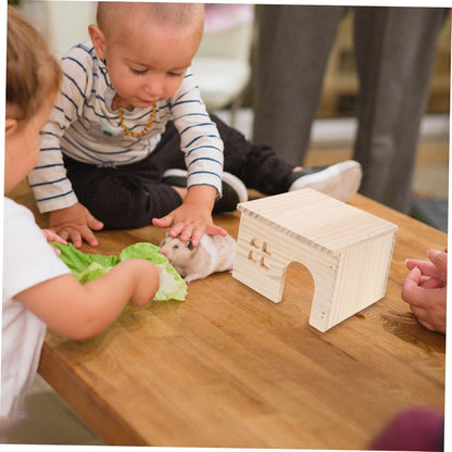 TOYANDONA Hamster Hiding and Feeding Platform Natural with Integrated Feeding Watering Areas Escape Design for Hamsters Chinchillas and Small Pets