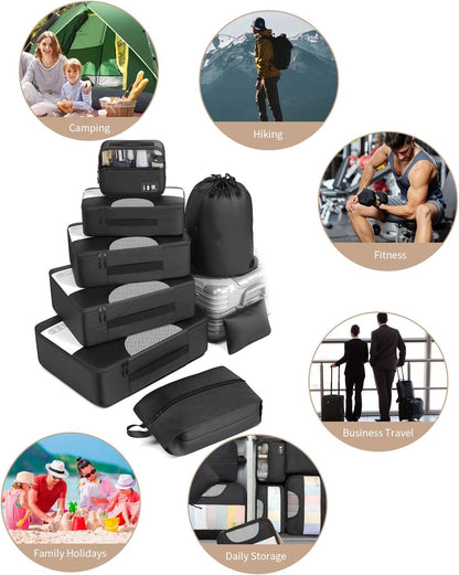 8 Pieces Space Saving Suitcase Organizer, Packing Cubes, Travel Travel Suitcase Organizer, Black