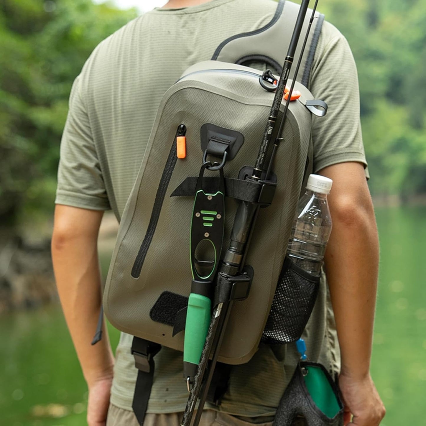 Fishing Sling Bag, Waterproof Tackle Backpack, Multi-Pocket Chest Pack, Product Size About 37x23x14cm Compact Jig Tool Organizer, Lightweight Outdoor Gear for Travel, Hiking