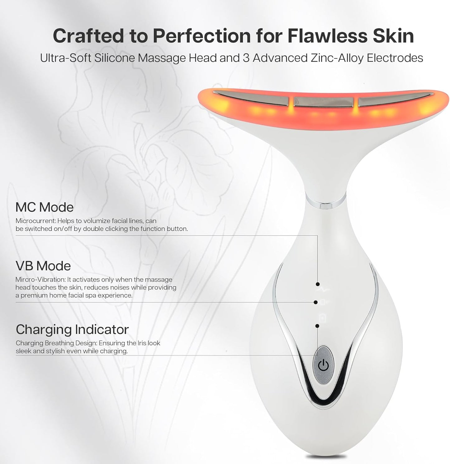 VRAIKO Iris Neck Face Massager, Pro Face Sculpting Tool with Charging Base, All-in-1 Facial Device for Enhanced Absorption, Radiance, Contouring, Elasticity, Home Facial Spa (White)