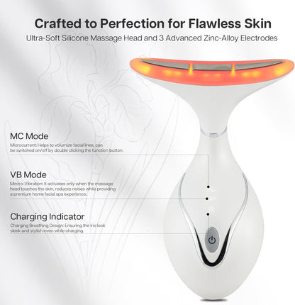 VRAIKO Iris Neck Face Massager, Pro Face Sculpting Tool with Charging Base, All-in-1 Facial Device for Enhanced Absorption, Radiance, Contouring, Elasticity, Home Facial Spa (White)