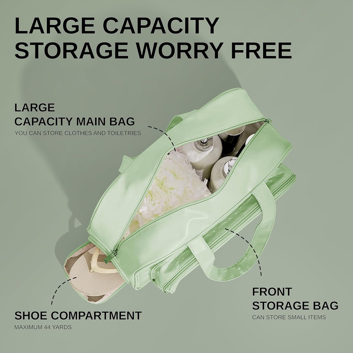TALOMON Transparent PVC & PU Makeup Bag - Large Capacity, Wet/Dry Separation with Two or Three Partitions, Travel Toiletry Bag for Skincare, Beach & Poo（ Green