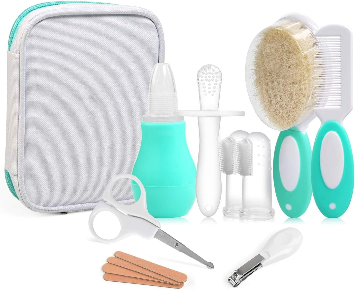 NEWSTYLE Baby Daily Care Kit,Infant Convenient Healthcare Grooming Set Nail Clipper Manicure Safety Scissors Nose Cleaner Hair Brush Comb Essential Daily Care Bathing Tool for Travelling & Home Use