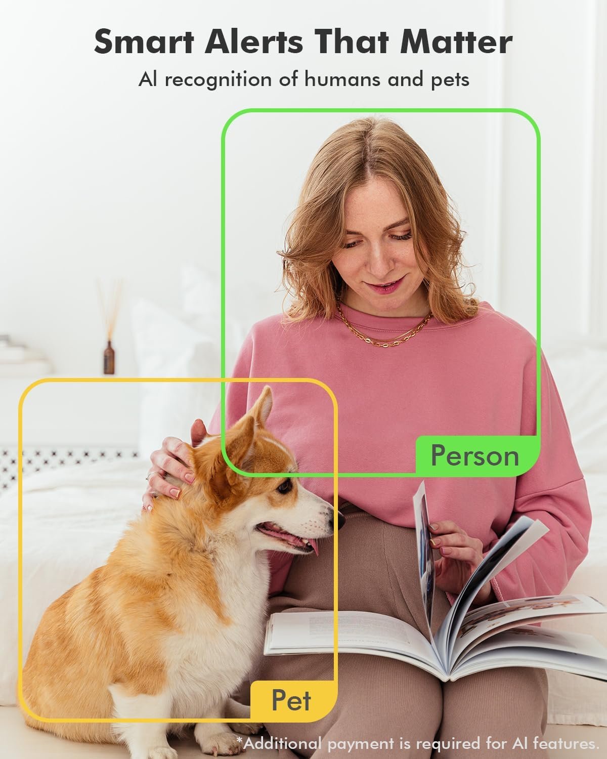 Dzees Pet Camera Indoor Security Camera No Subscription, 2K 360Â° WiFi Camera, Wired Dog Pet Camera with Phone App, MagicPix Night Vision, Calls, 2-Way Audio, 24/7, Motion Tracking, Privacy, 2.4Ghz