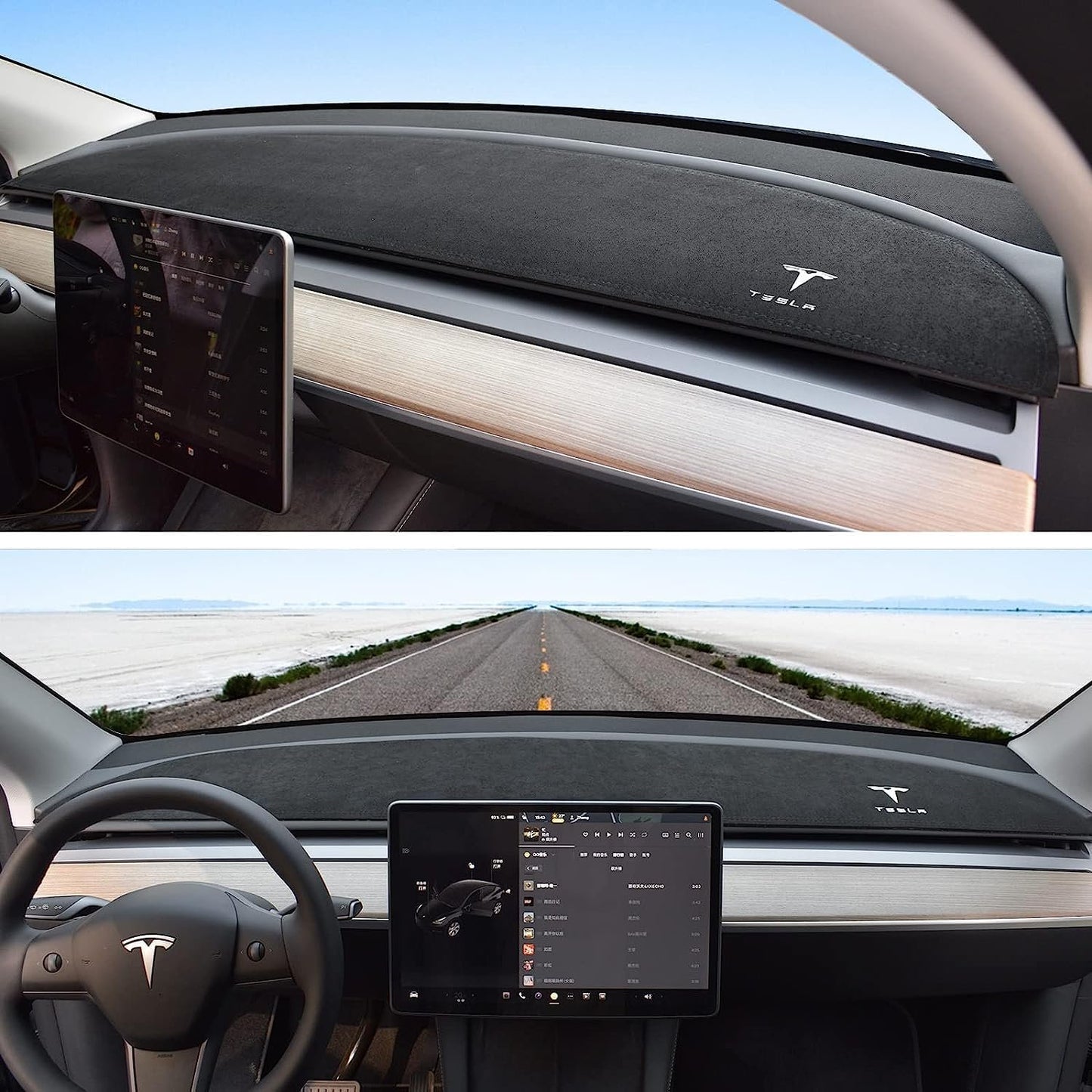 Gwydre Dashboard Cover for Tesla Model 3/Y Dash Board Mat for Model Y Model 3 2017-2023 Sun Protection Non-Slip Pad Dashboard Decorative Interior Accessories