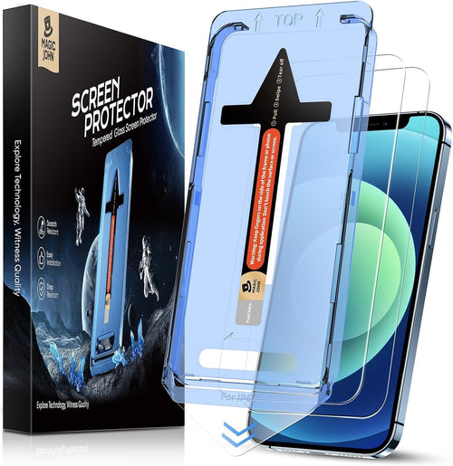 MAGIC JOHN 2 Pack for iPhone 12/iPhone 12 Pro 6.1 inch Tempered Glass Screen Protector, Auto Dust-Elimination Installation, Bubble Free, HD Clear, Easy Installation