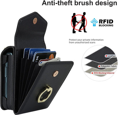 SINQERISHT Crossbody Wallet Phone Case for Samsung Galaxy Z Flip 6 5G 2024 Leather Case with Card Holder & 360° Ring Kickstand Purse Cover Magnetic Closure Flip Handbag Shell(Black)