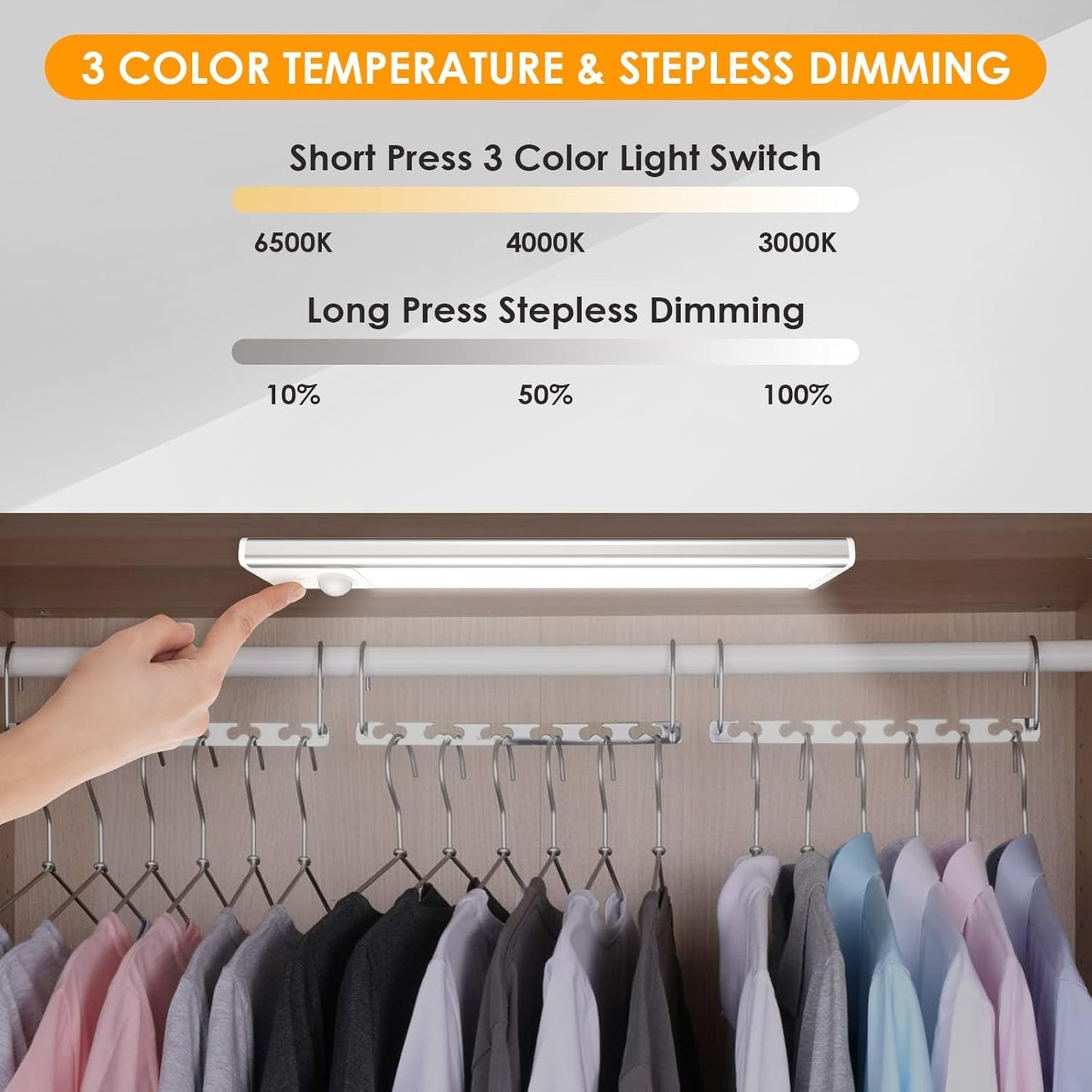 Azdeers Under Cabinet Lighting, 3 Pack Motion Sensor Light Indoor Dimming Wireless Closet Light, Stick-On Under Counter Lights, LED Rechargeable Lights for Kitchen Bedroom Stair, 20CM