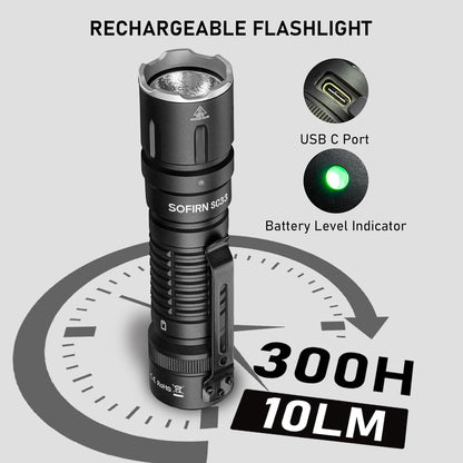 Tactical Flashlight Rechargeable Flashlights High Lumens - Sofirn SC33 Super Bright Flashlight 5200 Lumens, Powerful Flashlight High Powered, Waterproof LED Flashlights for Home Camping Dog Walking
