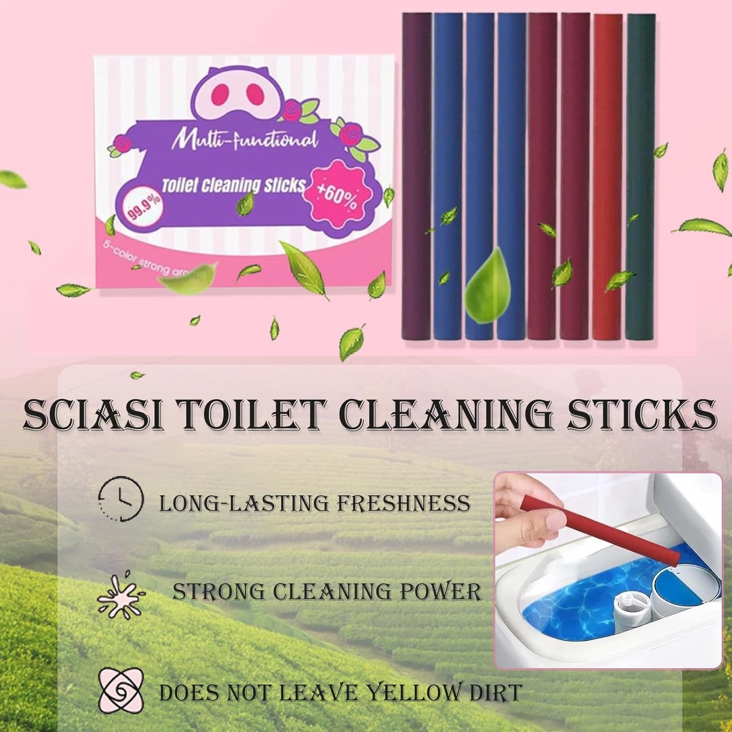 Sciasi Toilet Cleaning Sticks, Multifunctional Drop in Tank Cleaner, Deodorizing Toilet Cleaning Sticks, Easy to Use, Automatic Long Lasting Freshness, Essential Bathroom Deodorization (4Pcs)