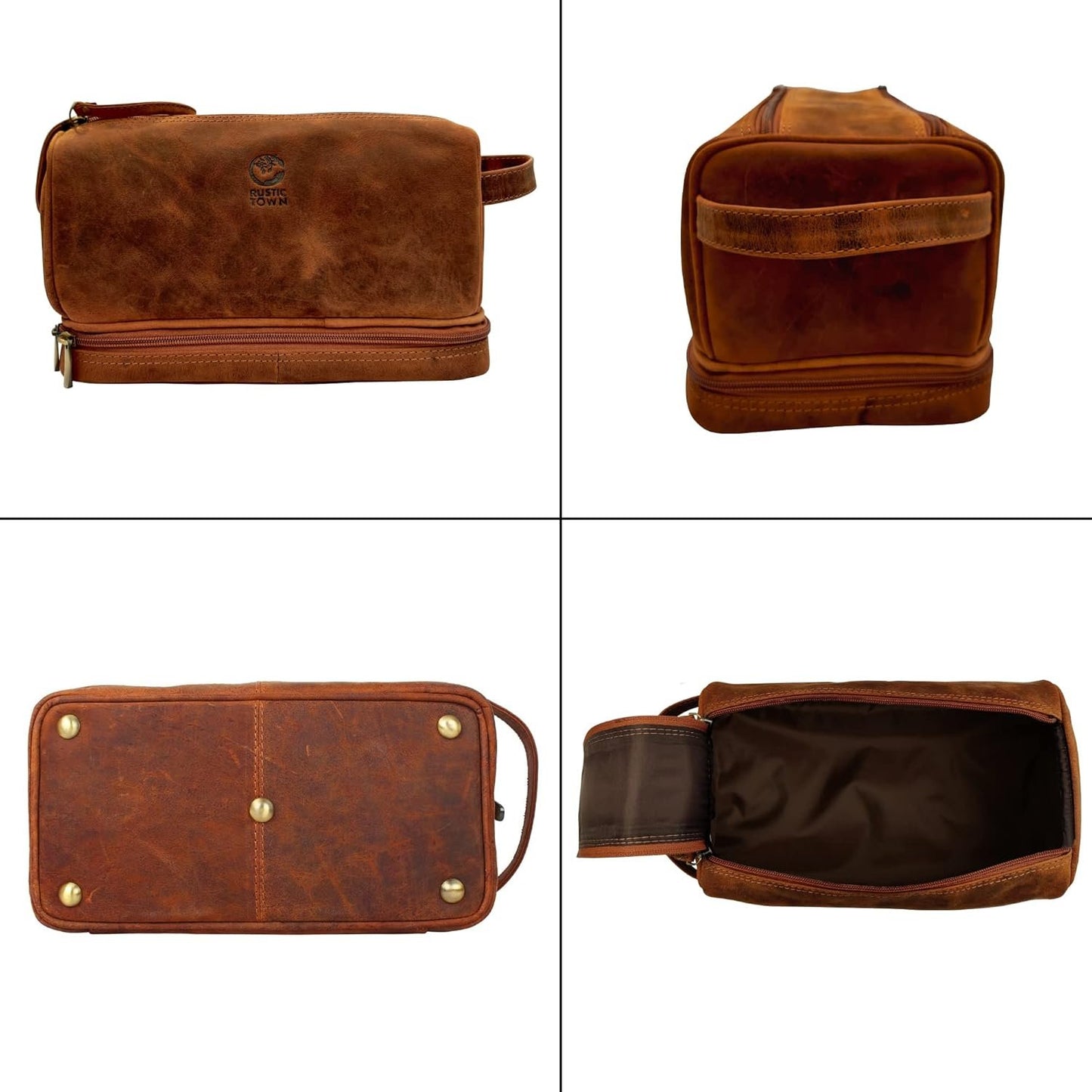 Leather Toiletry Bag for Men - Travel Shaving Dopp Kit - Bathroom Hygiene Toiletries Organizer - Cosmetic Makeup Bag for Women