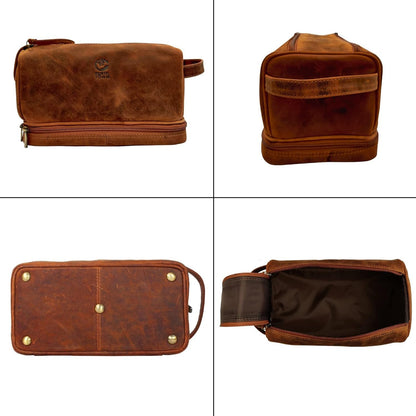 Leather Toiletry Bag for Men - Travel Shaving Dopp Kit - Bathroom Hygiene Toiletries Organizer - Cosmetic Makeup Bag for Women