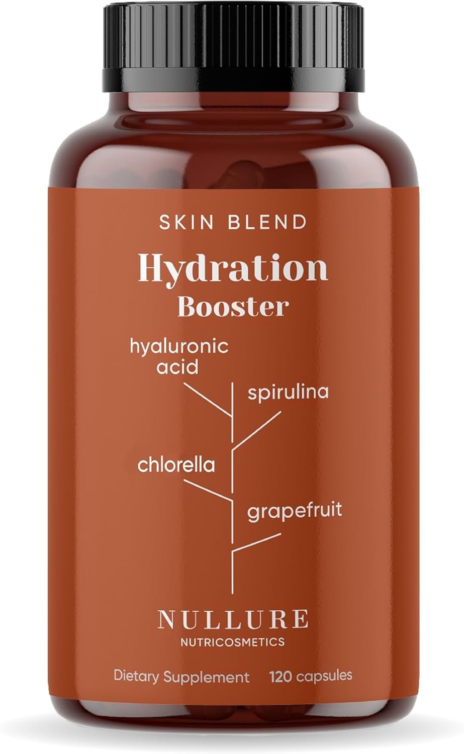 Pure Hyaluronic Acid | Natural Moisturising Supplement Nullure | Hyaluronic Acid + Spirulina + Chlorella + Vitamin B3 + Black Radish + Grapefruit | Anti-Wrinkle Prevention | 120 Capsules (2 Months)