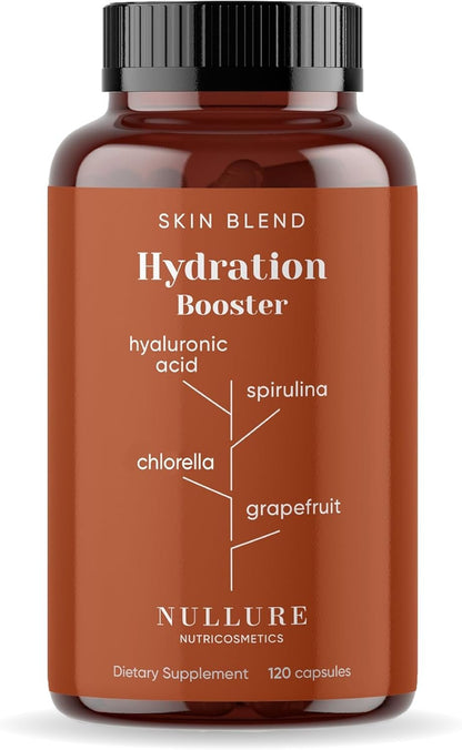 Pure Hyaluronic Acid | Natural Moisturising Supplement Nullure | Hyaluronic Acid + Spirulina + Chlorella + Vitamin B3 + Black Radish + Grapefruit | Anti-Wrinkle Prevention | 120 Capsules (2 Months)