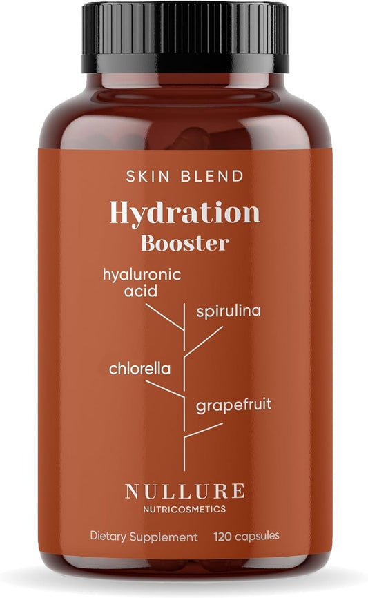 Pure Hyaluronic Acid | Natural Moisturising Supplement Nullure | Hyaluronic Acid + Spirulina + Chlorella + Vitamin B3 + Black Radish + Grapefruit | Anti-Wrinkle Prevention | 120 Capsules (2 Months)