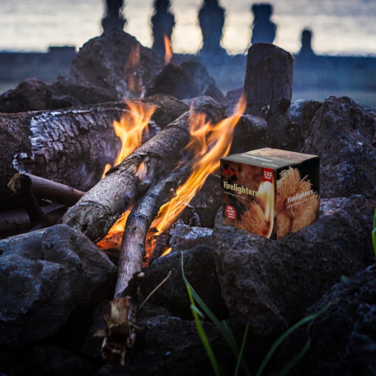 Bbcuepro All Natural Charcoal Fire Starters - 108 PCS Lightning Fast Lighters for Barbecue Grill, BBQ Charcoal, Campfire, Fireplace, Wood Stove, Smoker and More
