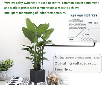 Yitouniu Tuya WiFi Temperature Sensor, 4CH Relay Switch, Independent Control, Home Automation,iOS Android Application, Dry contact,Compatible with Alexa and Google Home