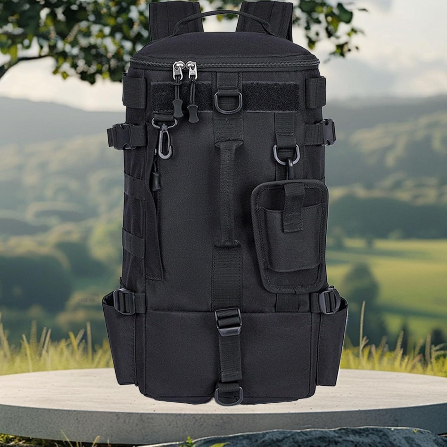 Fishing Fusion Backpack, Waterproof Survival Daypack Rod Holder, Bait Gear Storage, 21x47x13cm for Kayak Trips, Hiking, Camping, Hunting, and Weekend Adventures Motorcycle Travel
