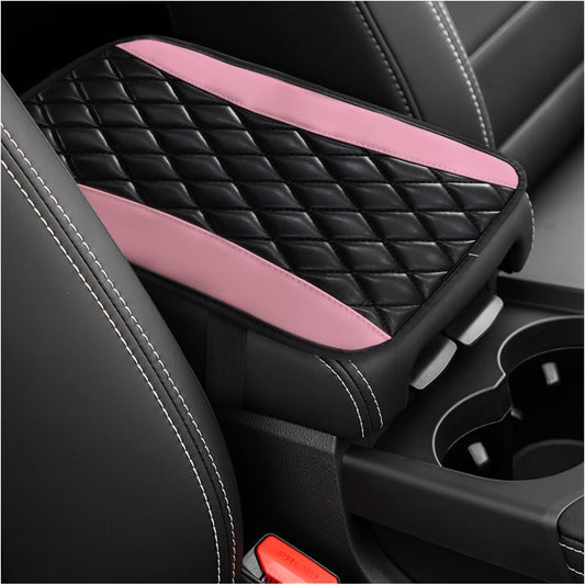 Dickno Car Center Console Cushion Pad, Universal Leather Waterproof Armrest Seat Box Cover, Comfortable Auto Armrest Cover Protector, Car Interior Decor Accessories for Most Vehicles (Pink)
