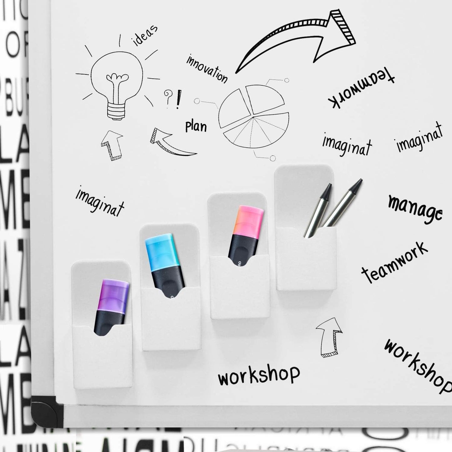 MoKo Magnetic Dry Erase Marker Holder, [4 Pack] Pen/Pencil/Magnets/Dry Erase Marker Storage Organizer for Home Refrigerator, Office Glass Whiteboard, Locker and Other Magnetic Surfaces - White