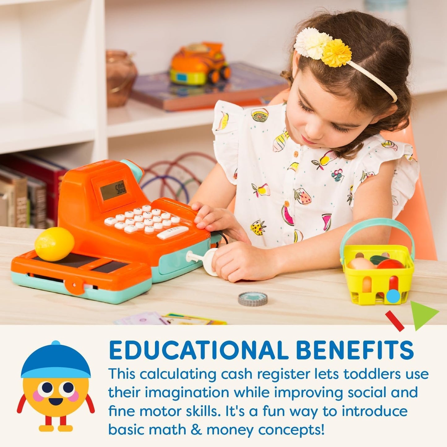 Battat Cash Register Toy Playset – Pretend Play Kids Calculator Cash Register with Accessories for 3+ (26-Pieces) (BT2666Z)