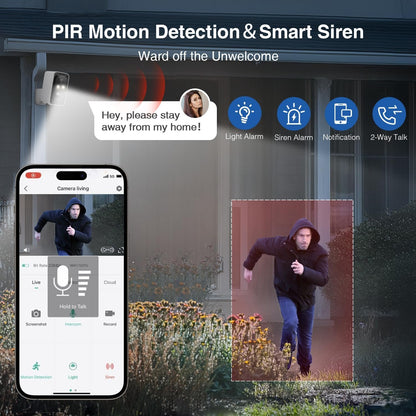 Security Cameras Wireless Outdoor Pan Rotating 180° 2K Cameras for Home Security Color Night Vision Battery 2.4GHz WiFi Camera Motion Detection Siren 2-Way Talk Waterproof Cloud/SD Storage 2-Pack
