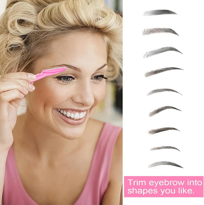 12 Pcs Eyebrow Razors, Face Razors Multipurpose, Exfoliating Dermaplaning Tools, Eyebrow Trimmers Shaver with Safety Cover, Facial Hair Removal for Women Men Body Use (Pink)