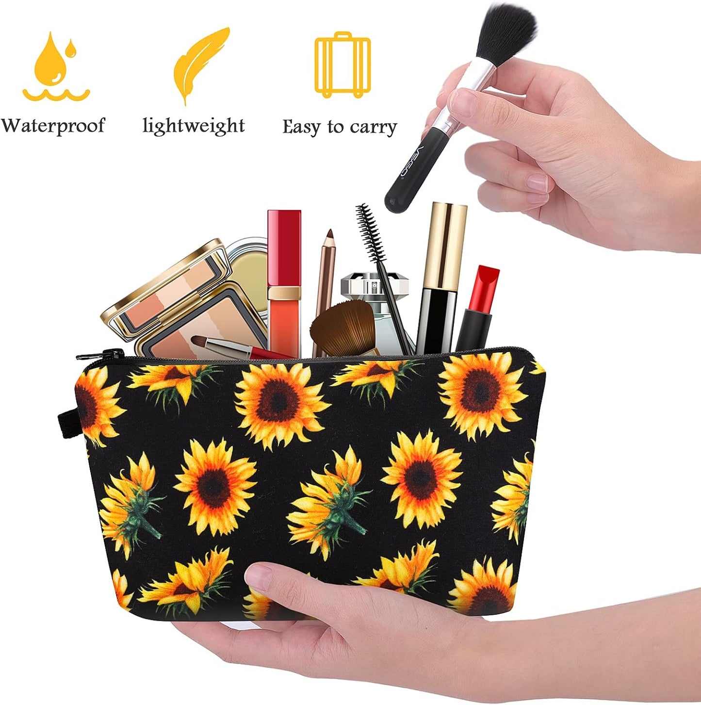 Sibba Canvas Cosmetic Bag, Mini Zipper Bag, Toiletry Organizer, Cosmetic Organizer, Travel Accessories for Women and Girls, Sunflower Yellow Small, Bag Organizer