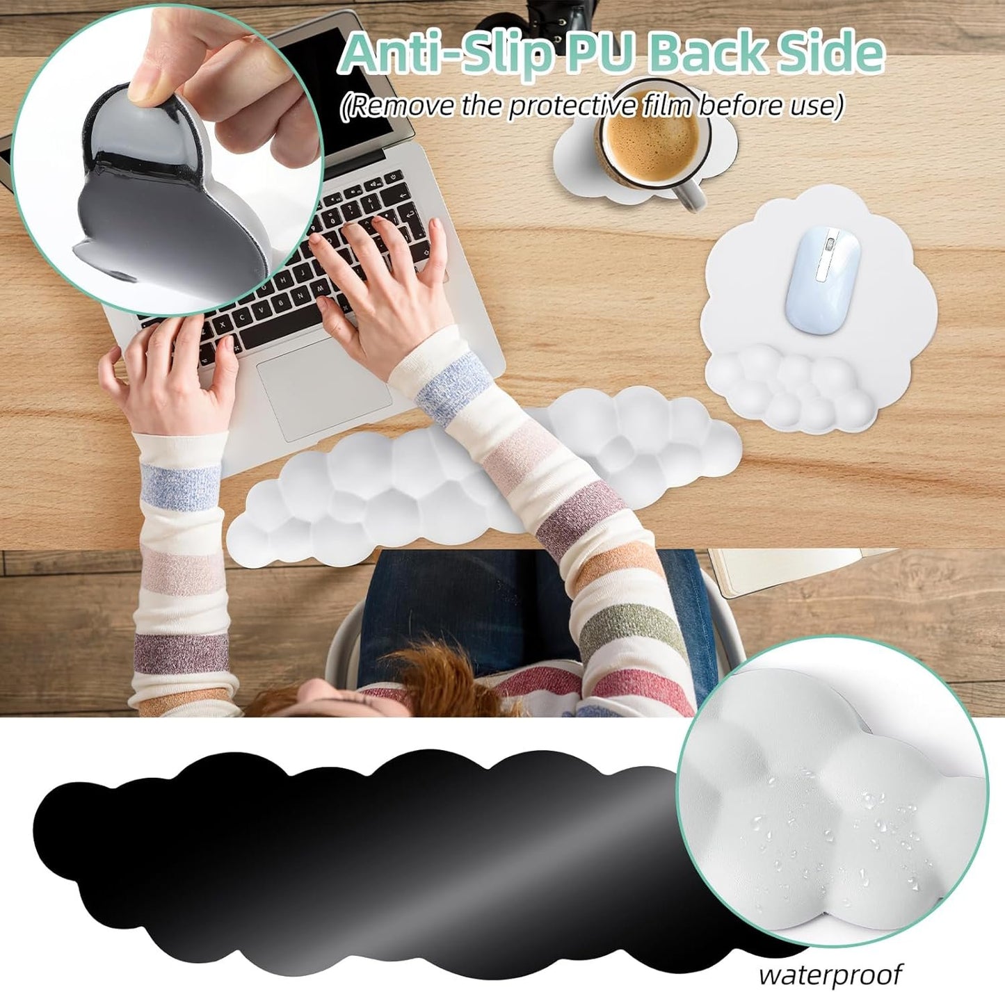 Mystarry Cloud Keyboard Wrist Rest and Mouse Wrist Rest, Memory Foam Wrist Rest for Computer Keyboard, Ergonomic Cloud Palm Rest with Mousepad & Cupholder (White with Mouse-pad)