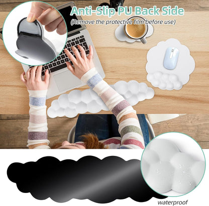 Mystarry Cloud Keyboard Wrist Rest and Mouse Wrist Rest, Memory Foam Wrist Rest for Computer Keyboard, Ergonomic Cloud Palm Rest with Mousepad & Cupholder (White with Mouse-pad)