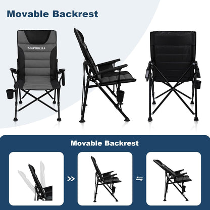 Superrella Movable Backrest Camping Chair for Adults with Cup Holder Folding Lawn Chairs for Outdoor Activities, Beach, Sports, Travel & Picnic, Black & Grey