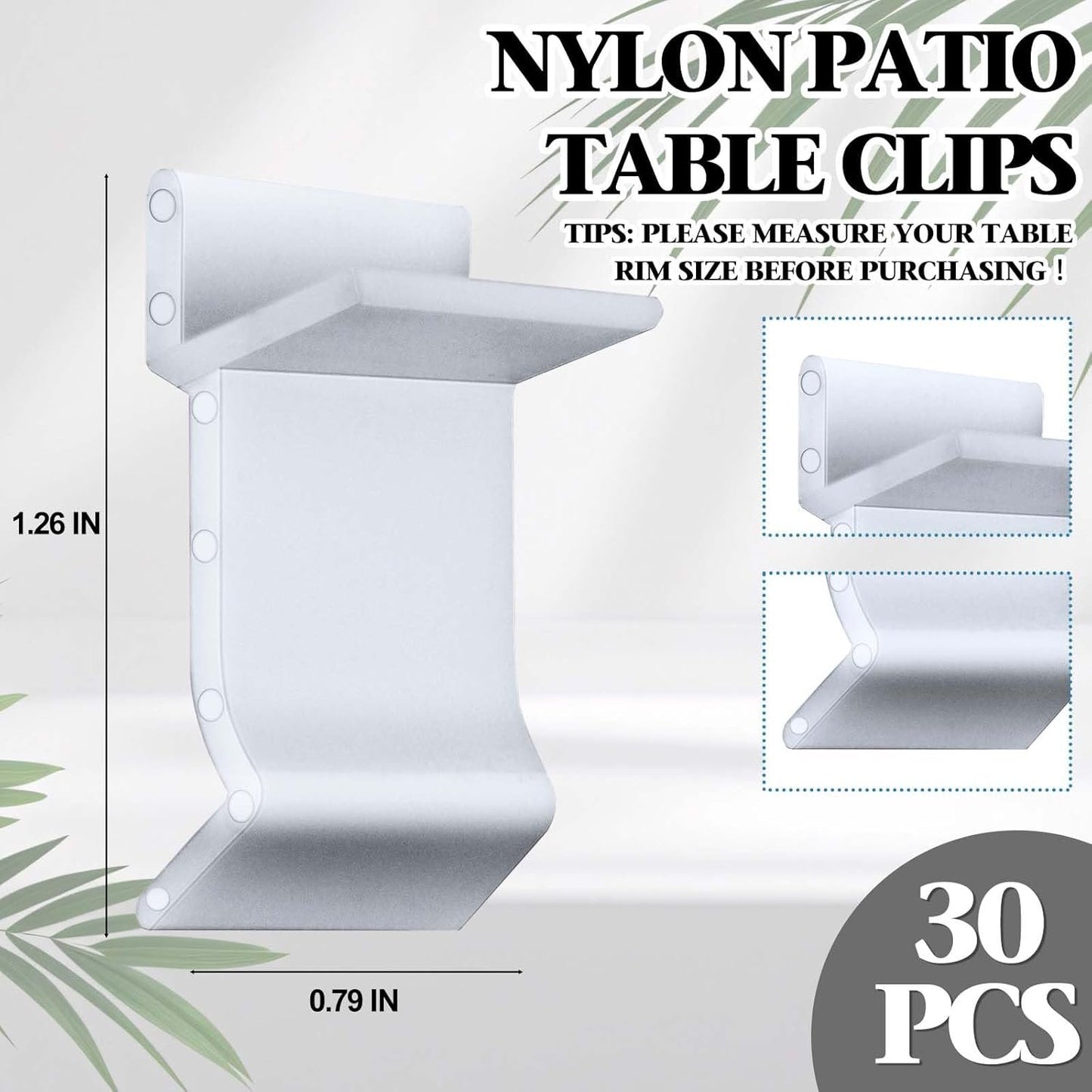 Wenfan 30 Pcs Table Rim Clips 1.26x0.79 Nylon Patio Table Clips for Glass and Acrylic Table Tops White Patio Furniture Clips - Help Support Tabletops in Rim