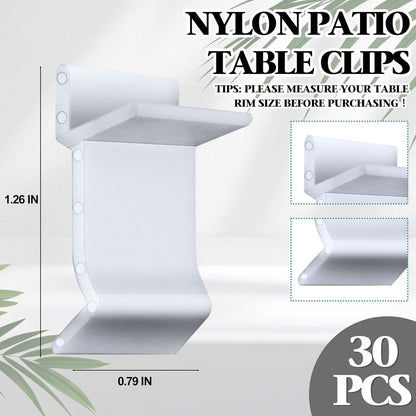 Wenfan 30 Pcs Table Rim Clips 1.26x0.79 Nylon Patio Table Clips for Glass and Acrylic Table Tops White Patio Furniture Clips - Help Support Tabletops in Rim