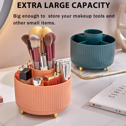 Makeup Brush Holder Organizer,360° Rotating Make up Organizer Storage,5 Slot Makeup Brushes Cup,for Vanity Decor,Bathroom Countertops,Desk Storage Container,Cosmetic Display Cases