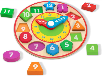 Melissa & Doug Shape Sorting Clock - Wooden Educational Toy | Learn To Tell Time Clock Toy For Kids 3+
