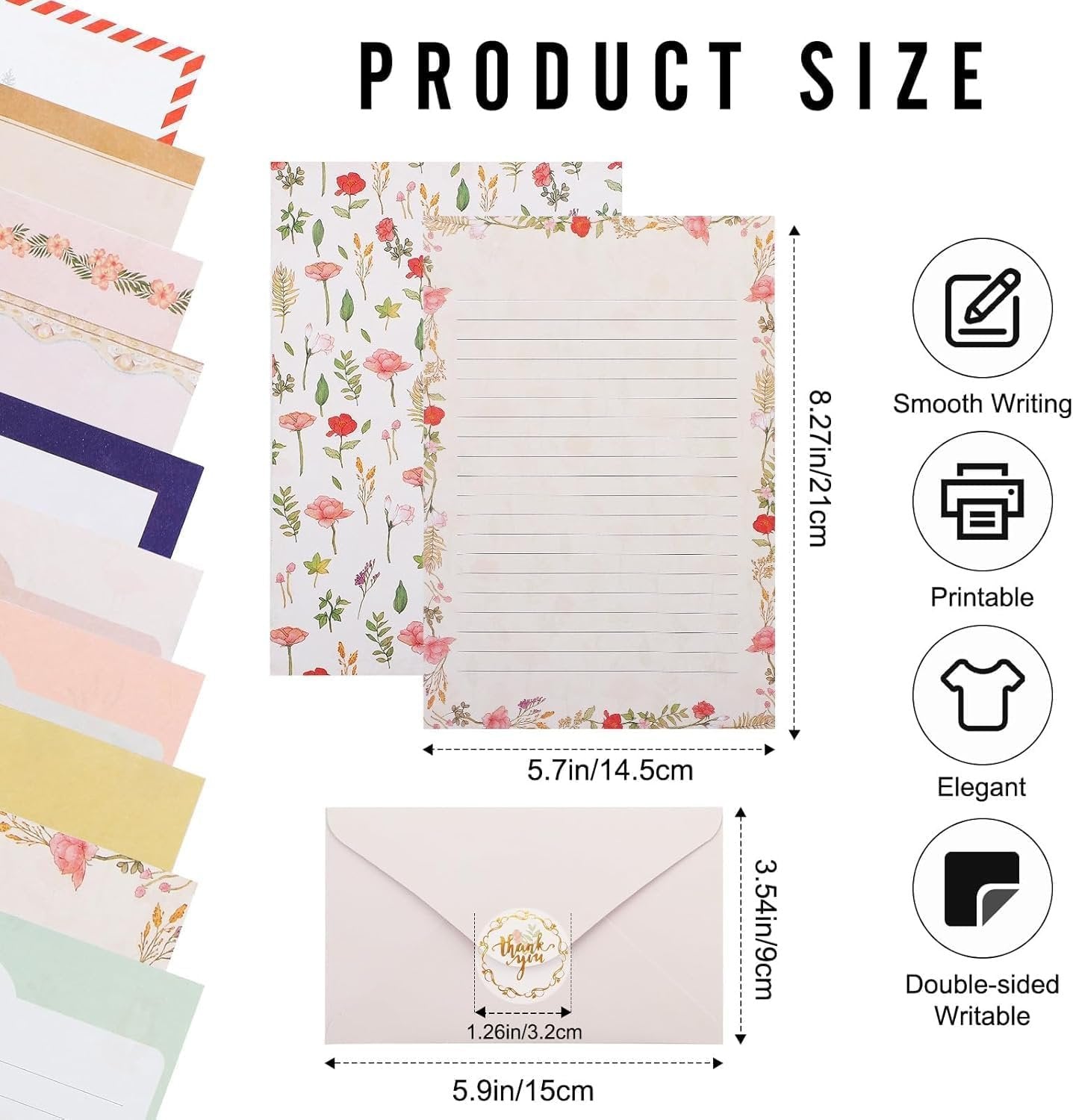 130Pcs Stationery Paper Set, 60Sheets Letter Papers and 30Pcs Envelopes with 40Pcs Sealing Stickers, Double-Sided Writing/Printing Stationery Letter Set