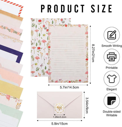 130Pcs Stationery Paper Set, 60Sheets Letter Papers and 30Pcs Envelopes with 40Pcs Sealing Stickers, Double-Sided Writing/Printing Stationery Letter Set